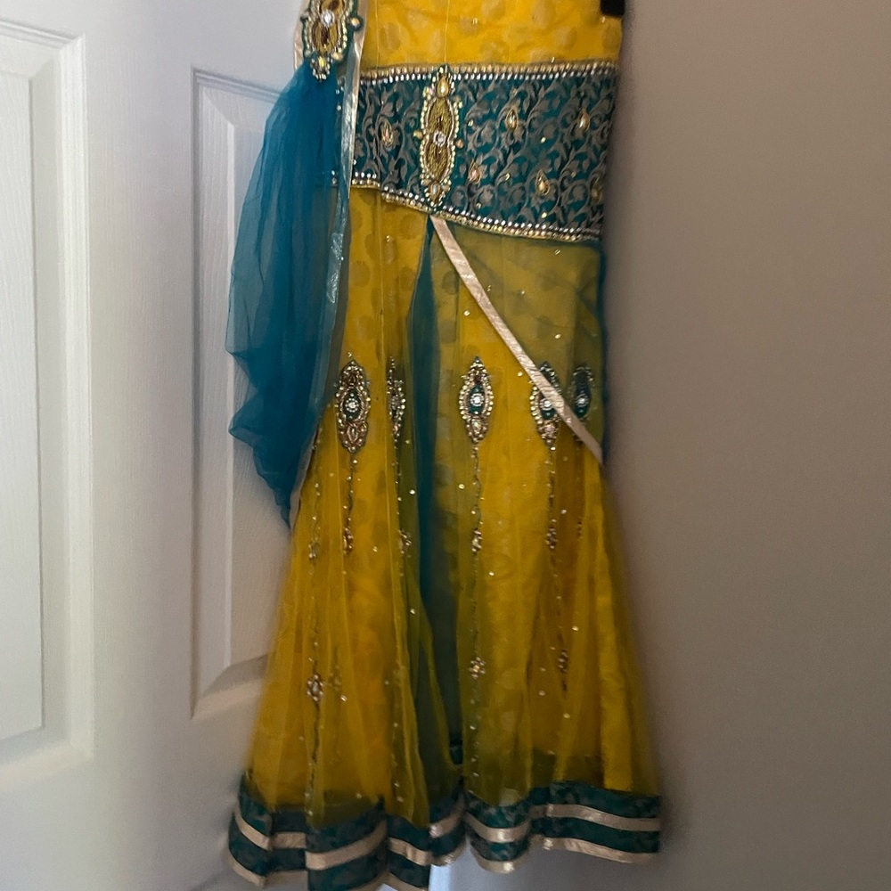 Yellow and Teal Embellished Dress